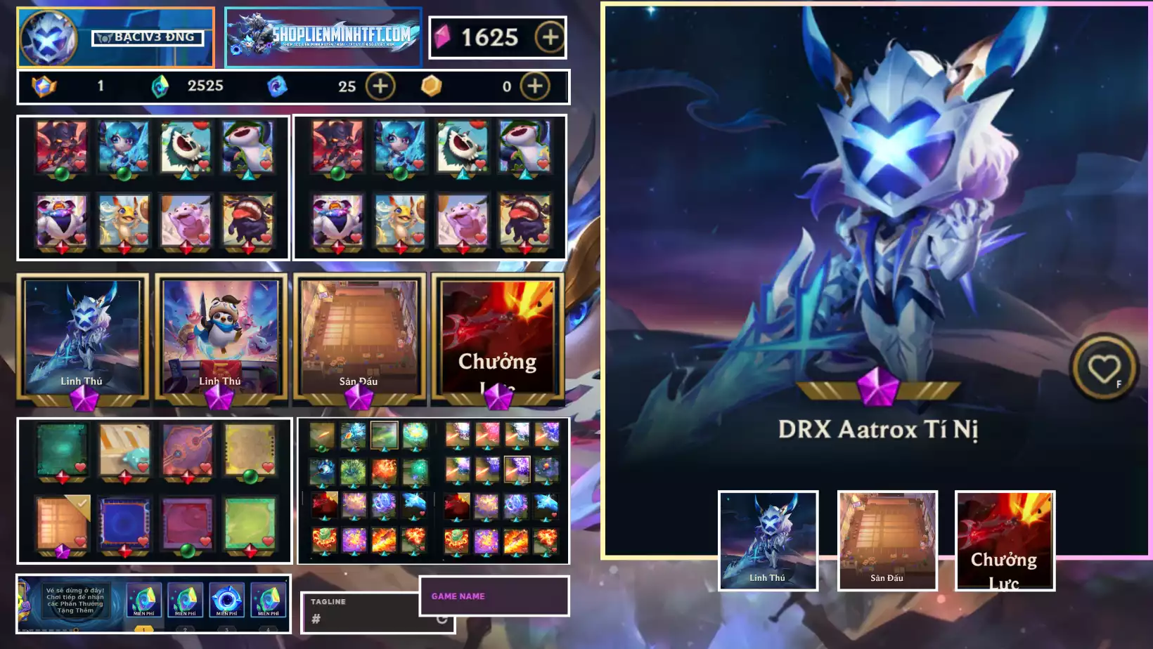 TFT LOL VIP1 3 TÍM - 2 PET TÍM - 1 SÂN TÍM 5 SÂN ĐỎ - 2 TÍ NỊ THƯỜNG - NHIỂU CHƯỞNG LỰC - NHIỀU LINH THÚ HIẾM DƯ 1 HC - 1620 MẢNH SAO - 2525 PHA LÊ - Thông Tin Đầy Đủ - Hỗ Trợ - Bảo Hành 100%